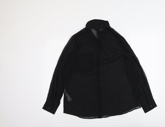 Stradivarius Womens Black Polka Dot Polyester Basic Button-Up Size L Collared