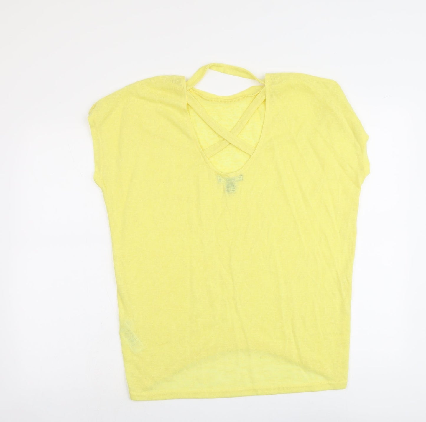 New Look Womens Yellow Polyester Basic T-Shirt Size M Round Neck