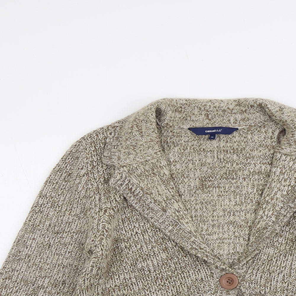 Casual Club Womens Beige V-Neck Acrylic Cardigan Jumper Size 14