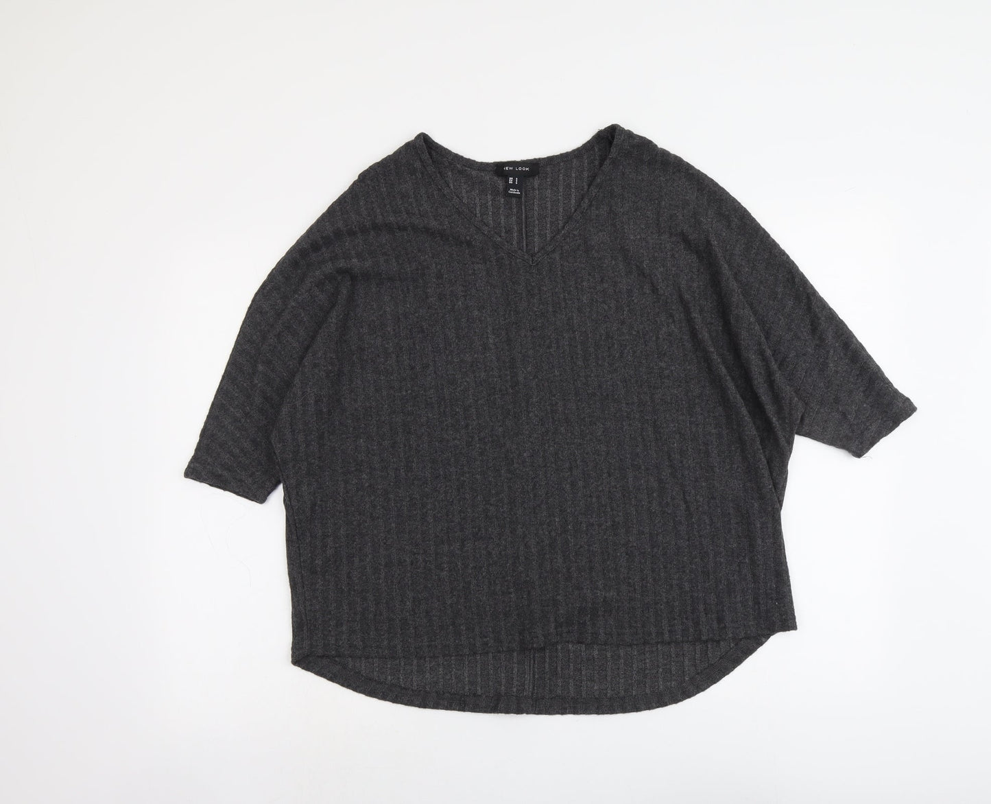 New Look Womens Grey V-Neck Polyester Pullover Jumper Size S
