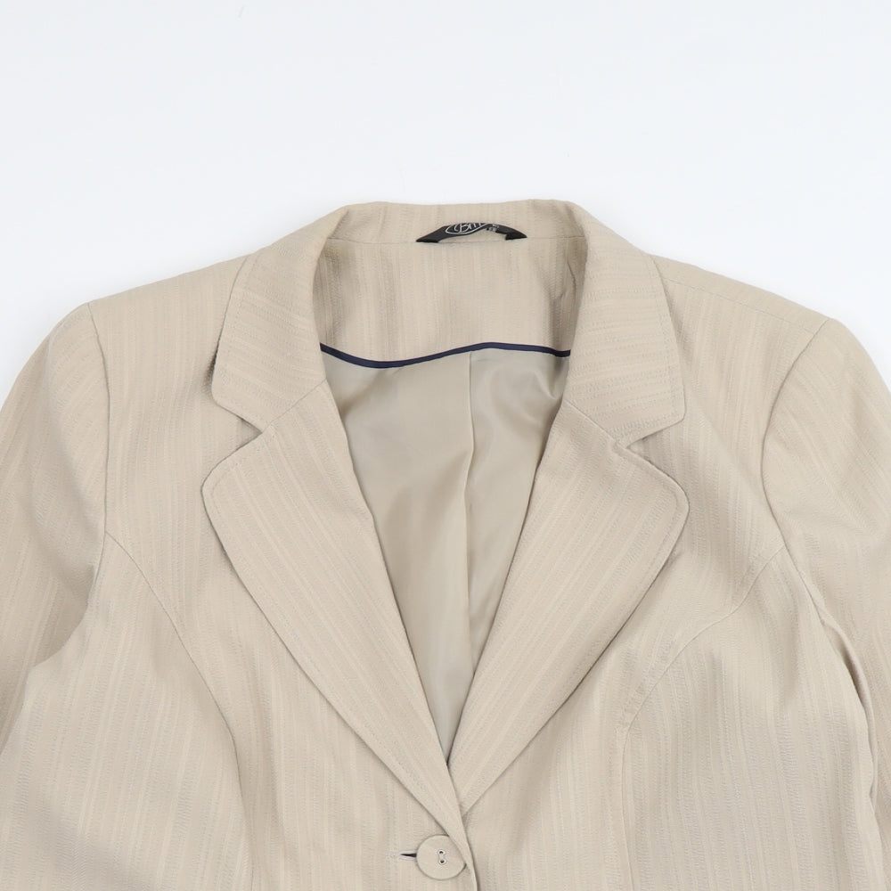 Bonmarché Womens Beige Striped Polyester Jacket Blazer Size 20
