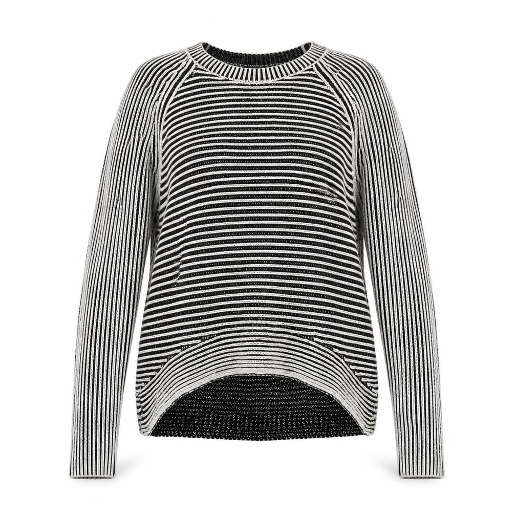 Marks and Spencer Womens Black Round Neck Striped Cotton Pullover Jumper Size 6