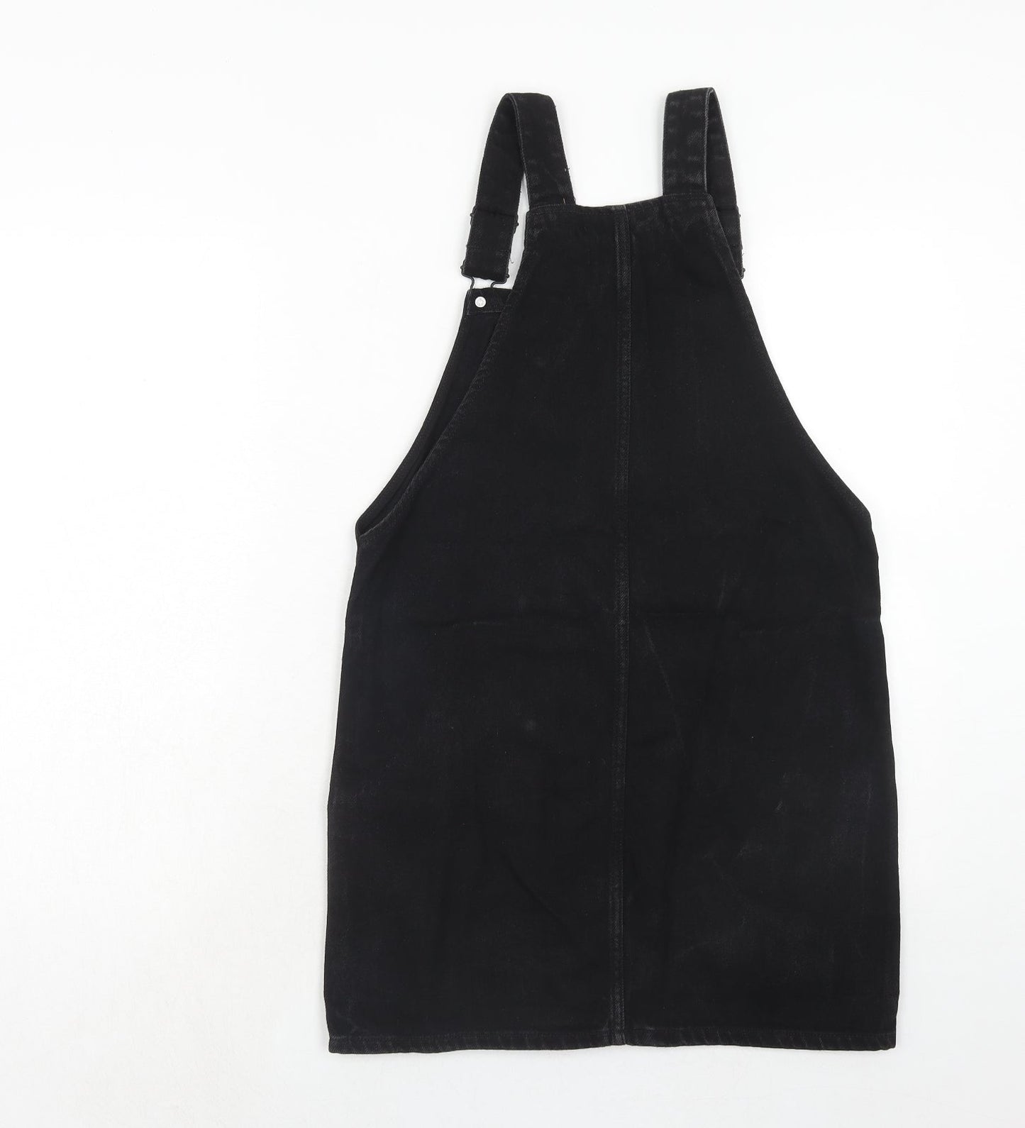 New Look Womens Black Cotton Pinafore/Dungaree Dress Size 6 Square Neck Buckle