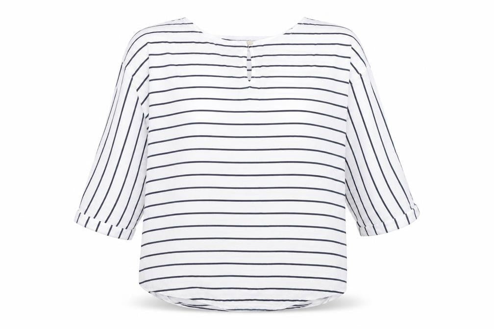ESPRIT Womens White Striped Viscose Basic Blouse Size M Round Neck