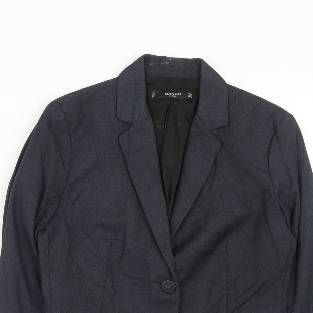 Mango Womens Blue Polyester Jacket Suit Jacket Size 8