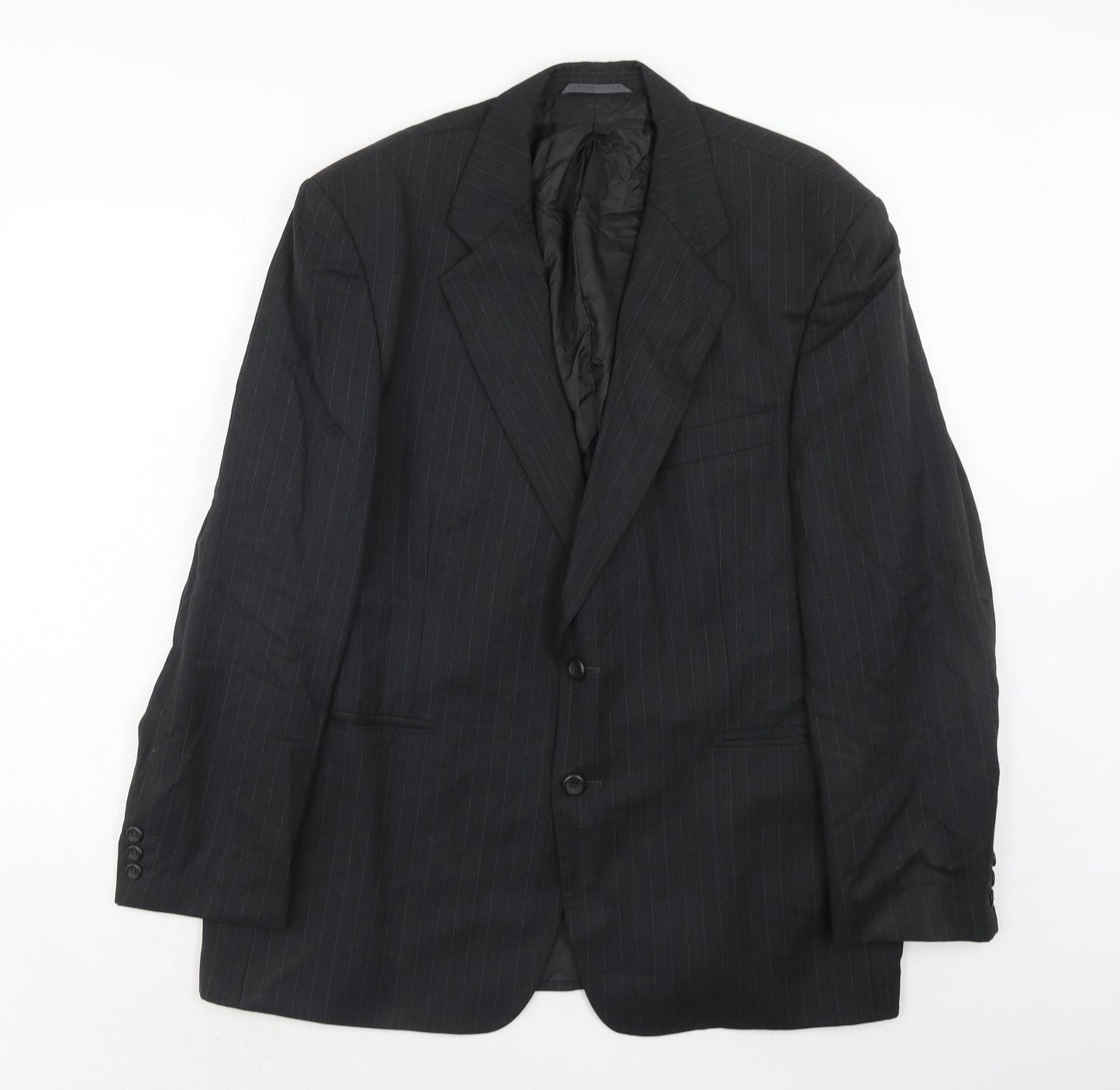 Burton Mens Grey Striped Polyester Jacket Suit Jacket Size 46 Regular