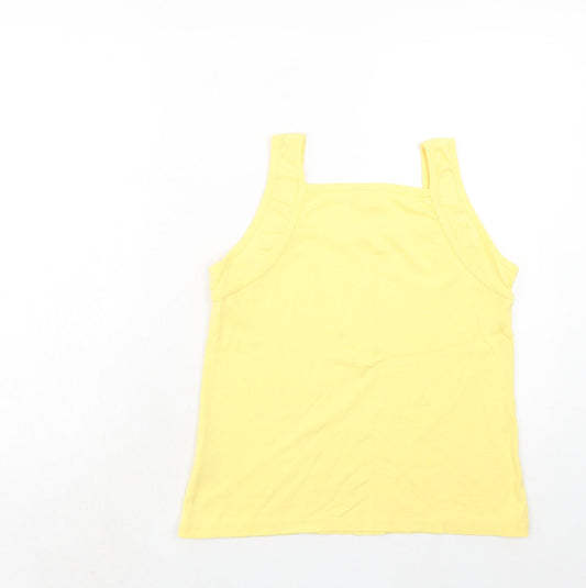 //Text.. Womens Yellow Cotton Basic Tank Size M Square Neck