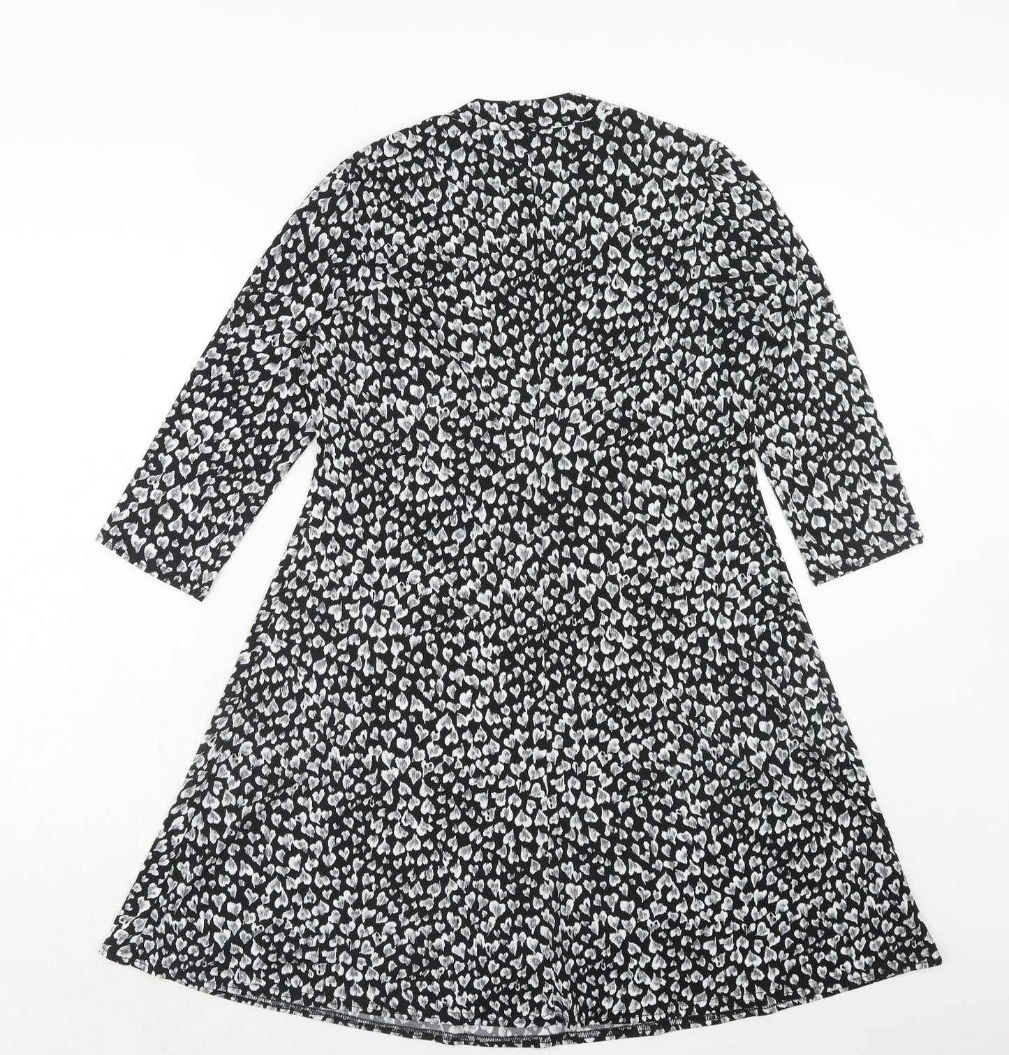 M&Co Womens Black Floral Polyester Fit & Flare Size 12 Round Neck Pullover - Heart Pattern