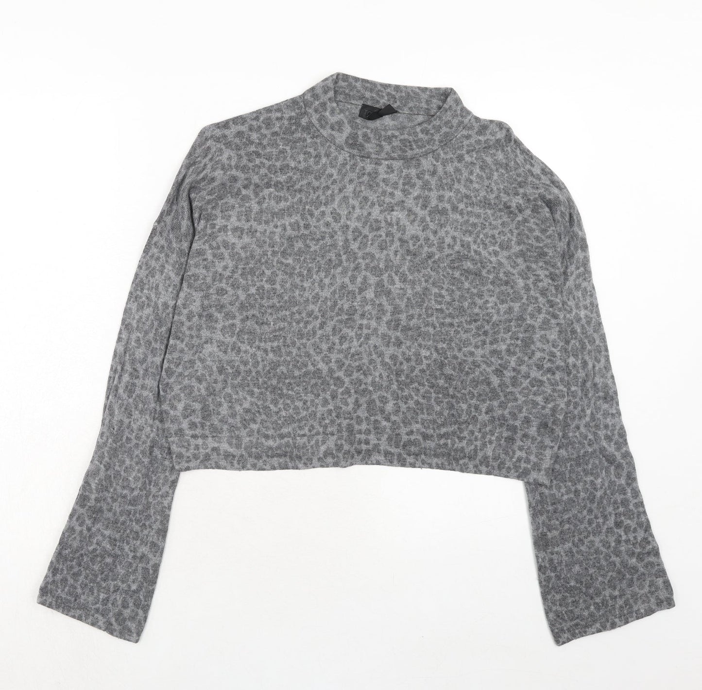 Topshop Womens Grey Round Neck Animal Print Viscose Pullover Jumper Size 16 - Leopard Print