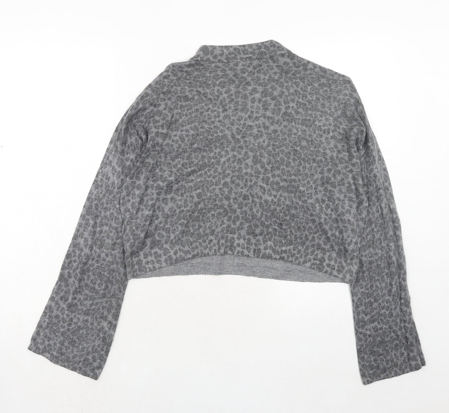 Topshop Womens Grey Round Neck Animal Print Viscose Pullover Jumper Size 16 - Leopard Print