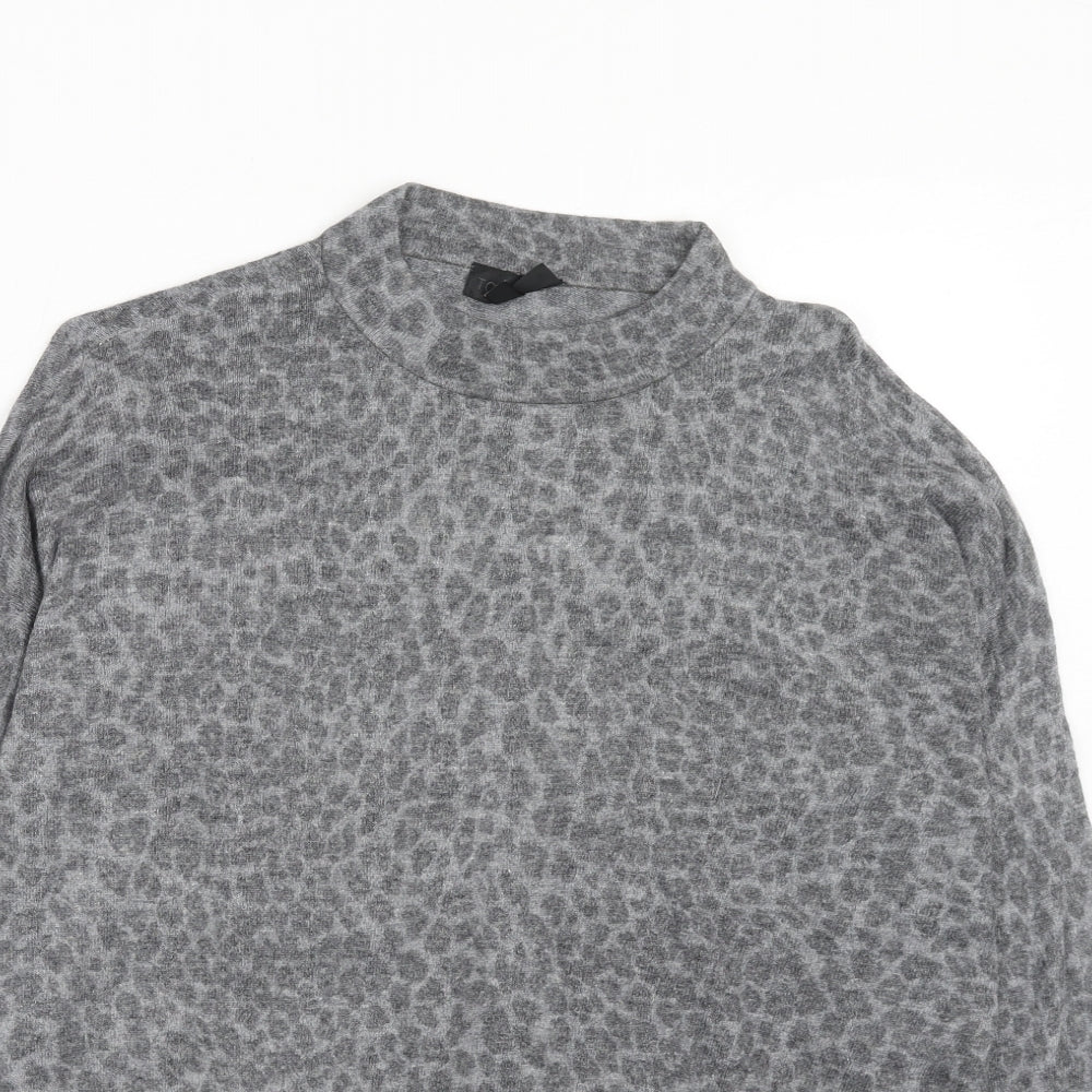 Topshop Womens Grey Round Neck Animal Print Viscose Pullover Jumper Size 16 - Leopard Print