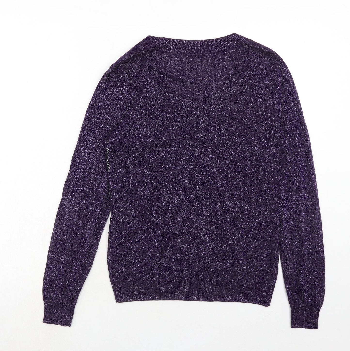 Marks and Spencer Womens Purple Scoop Neck Geometric Viscose Pullover Jumper Size S