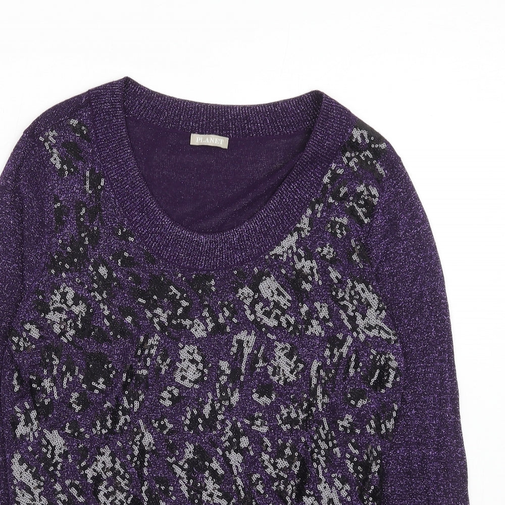 Marks and Spencer Womens Purple Scoop Neck Geometric Viscose Pullover Jumper Size S