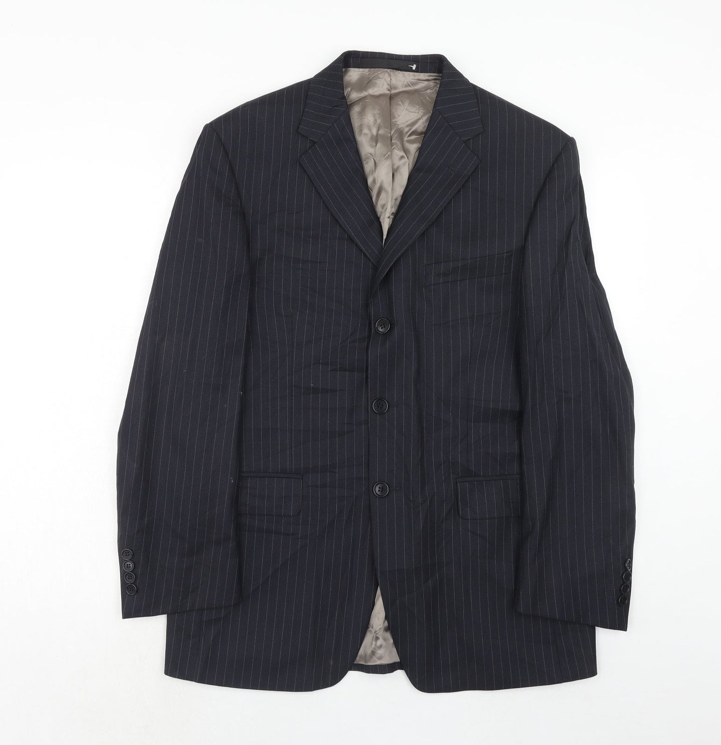Marks and Spencer Mens Blue Striped Wool Jacket Suit Jacket Size 40 Regular