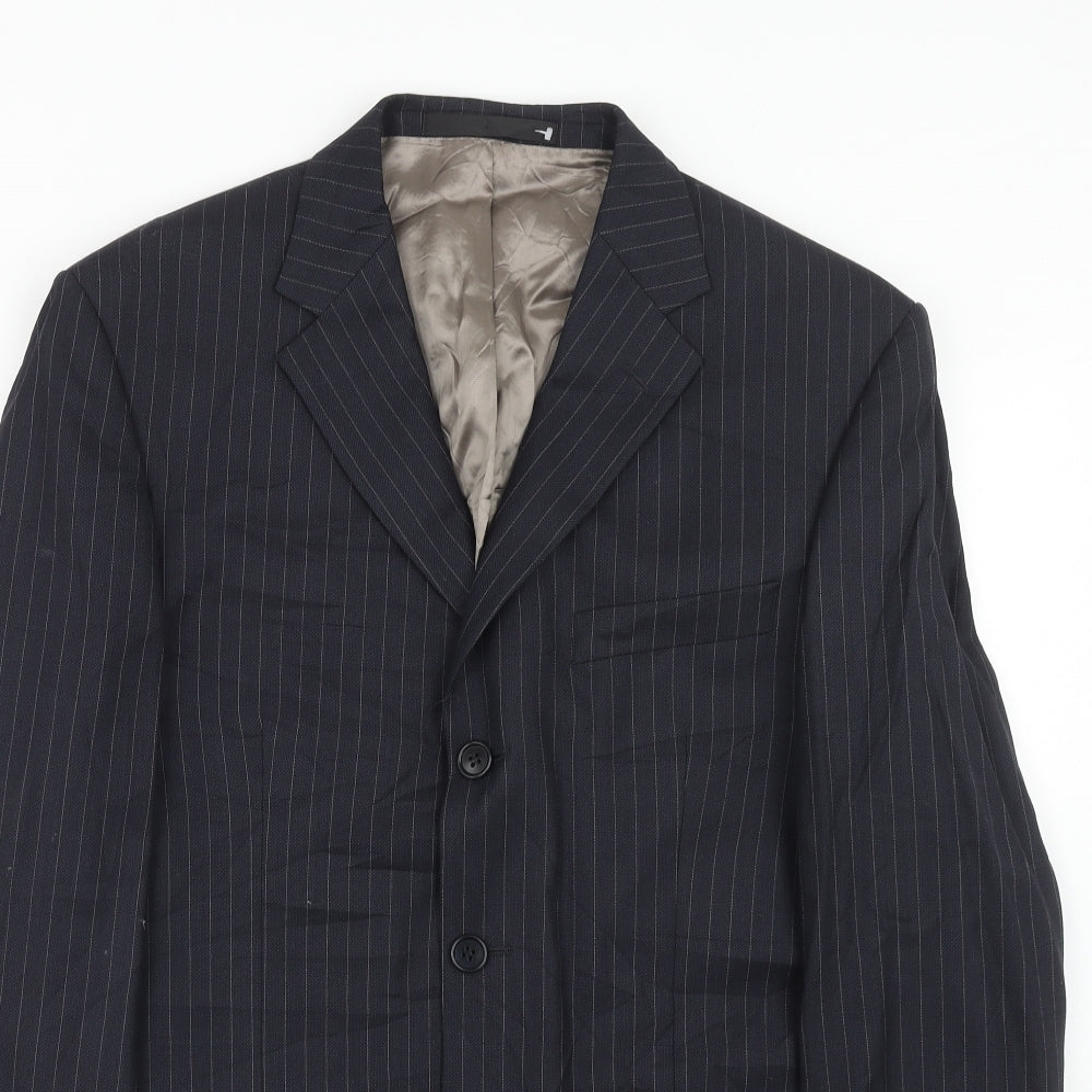 Marks and Spencer Mens Blue Striped Wool Jacket Suit Jacket Size 40 Regular