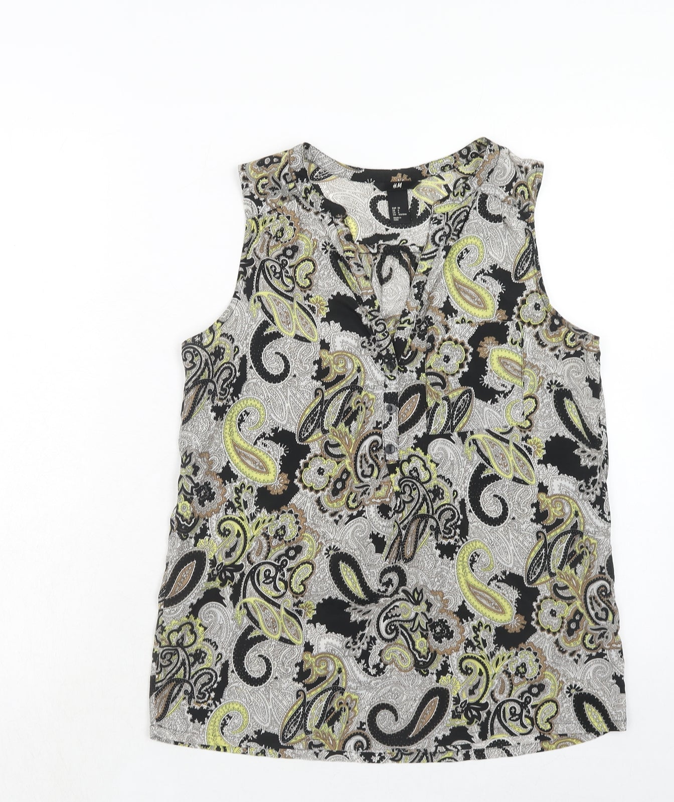 H&M Womens Black Paisley Polyester Basic Tank Size 8 V-Neck