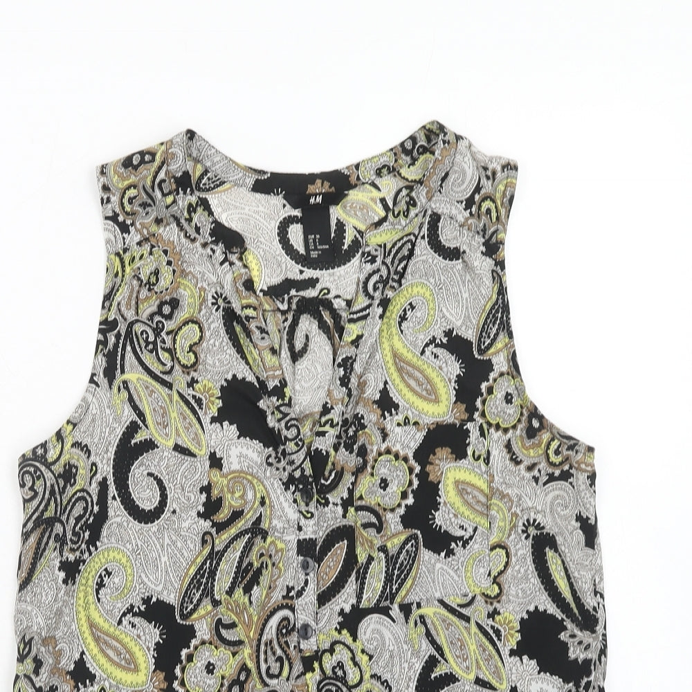 H&M Womens Black Paisley Polyester Basic Tank Size 8 V-Neck