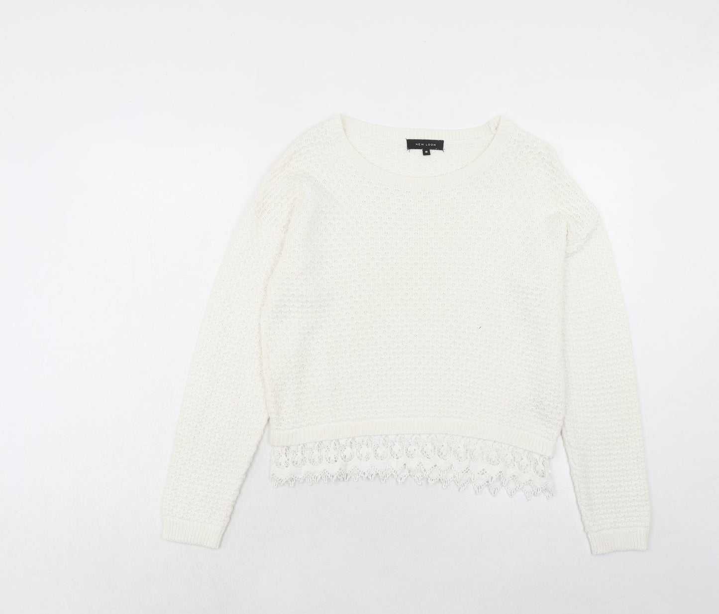 New Look Womens Ivory Round Neck Acrylic Pullover Jumper Size 10