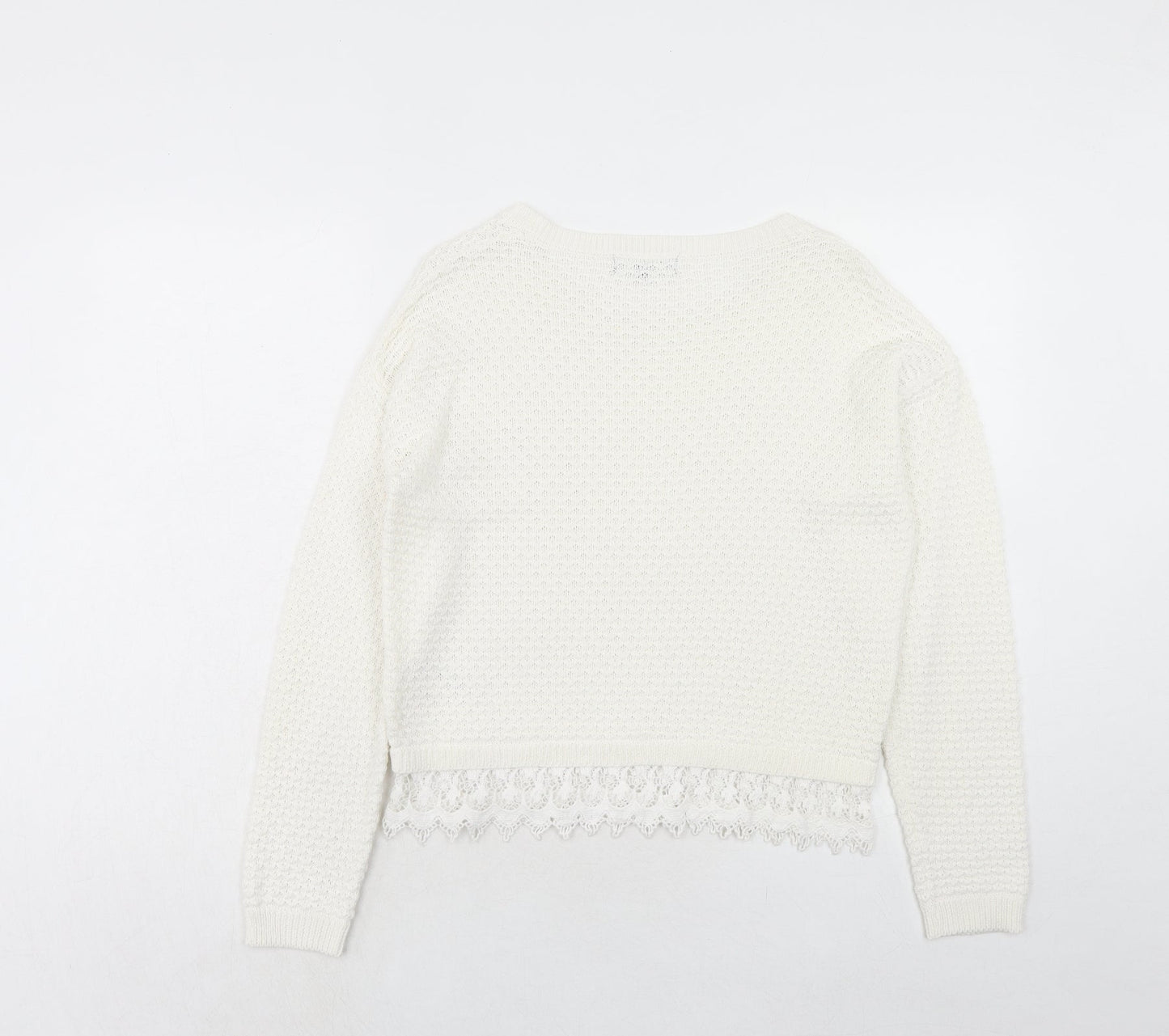 New Look Womens Ivory Round Neck Acrylic Pullover Jumper Size 10