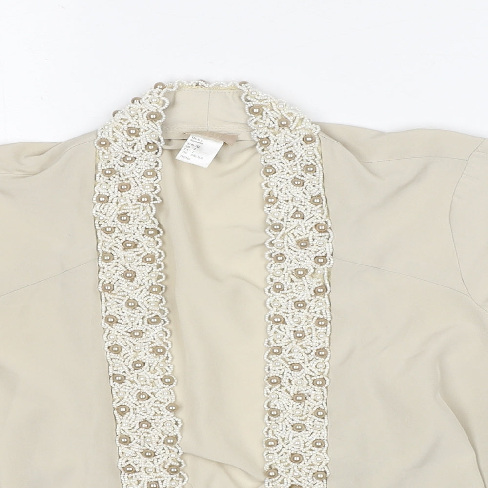 H&M Womens Beige Polyester Kimono Blouse Size 4 V-Neck