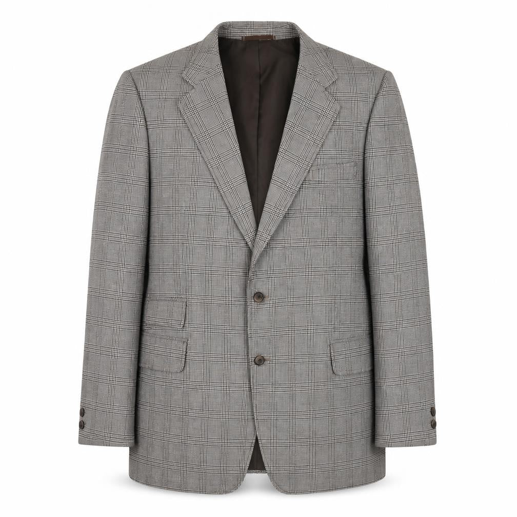 Front view of C&A men’s brown plaid polyester jacket suit jacket, size 46, regular