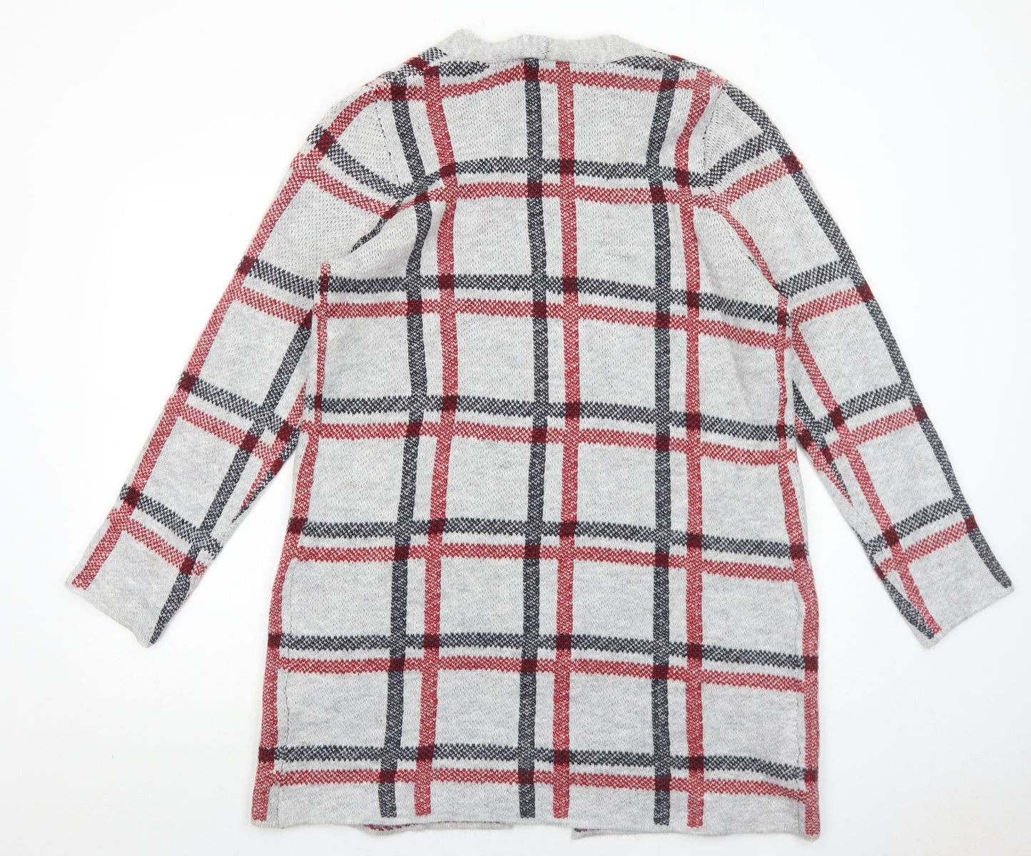 Yest Womens Grey V-Neck Check Acrylic Cardigan Jumper Size 12
