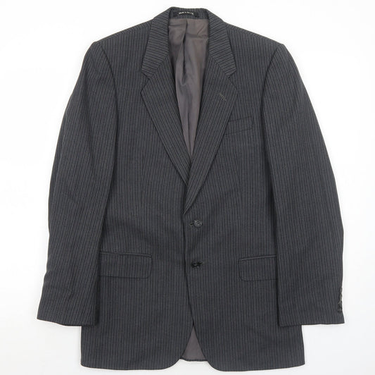 Marks and Spencer Mens Grey Striped Wool Jacket Suit Jacket Size 36 Regular