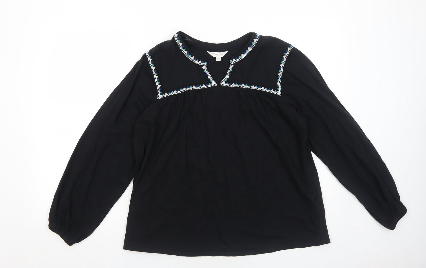 Per Una Womens Black Cotton Basic Blouse Size 10 Round Neck