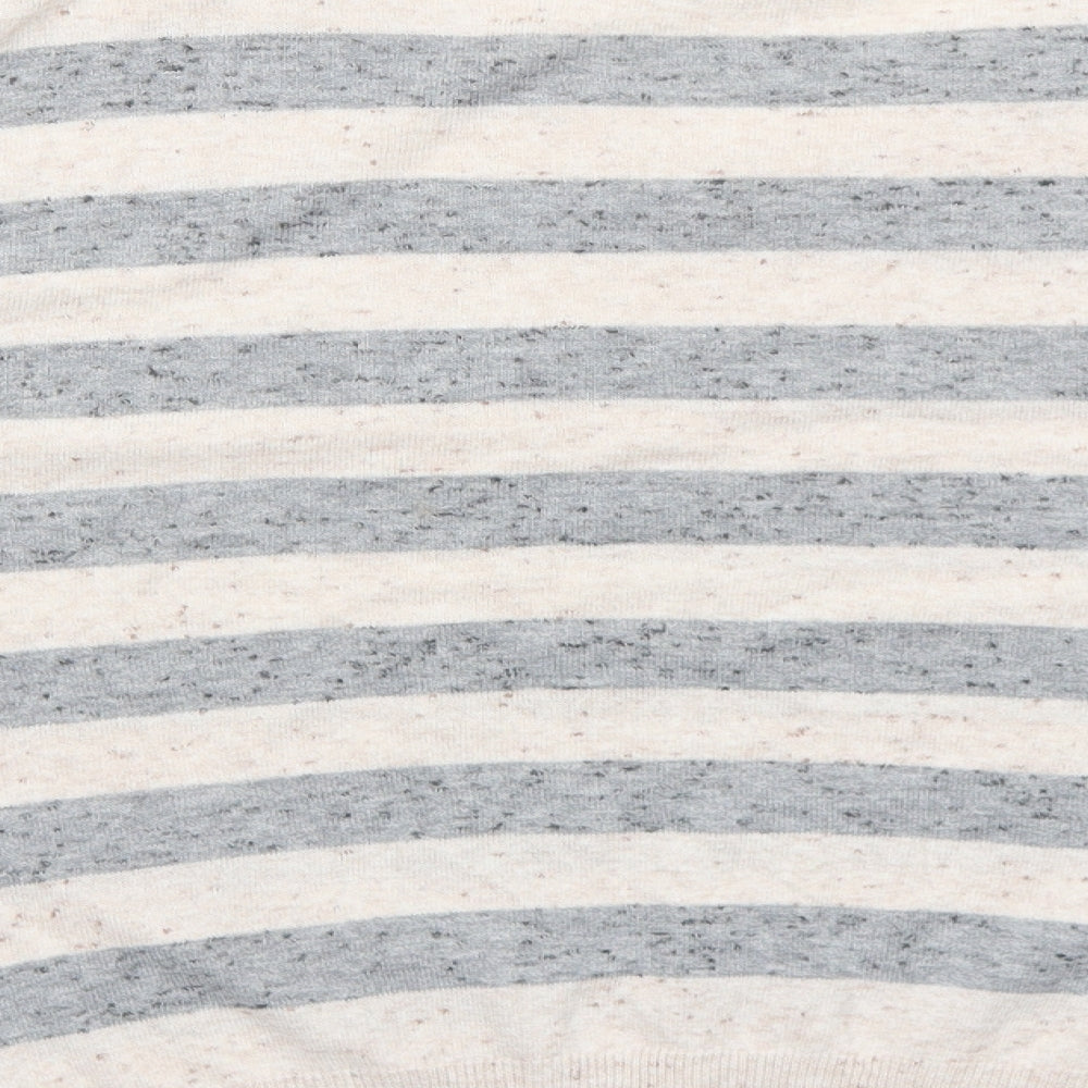 Gap Womens Beige V-Neck Striped Cotton Pullover Jumper Size XS