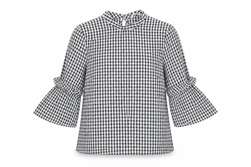 Only Womens Black Geometric Cotton Basic Blouse Size 8 Round Neck