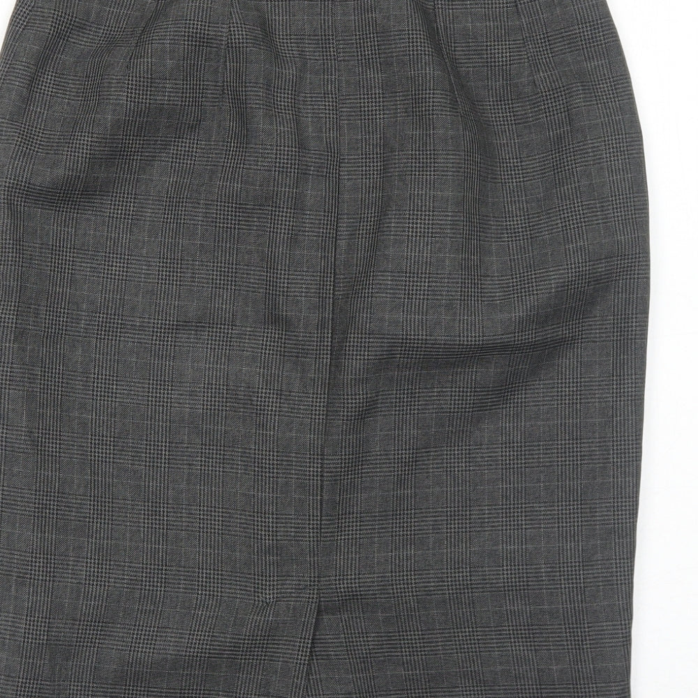 Marks and Spencer Womens Grey Plaid Polyester Straight & Pencil Skirt Size 10 Zip