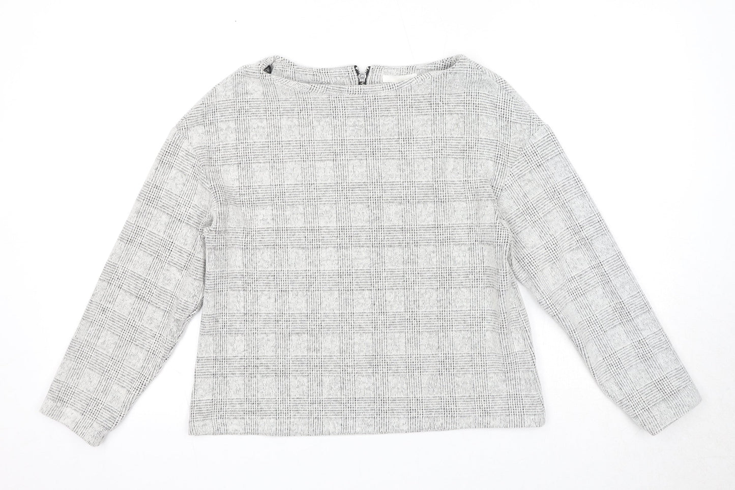 H&M Womens Grey Boat Neck Plaid Cotton Pullover Jumper Size XS