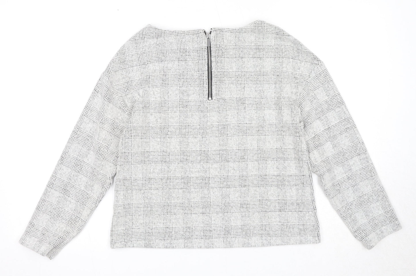 H&M Womens Grey Boat Neck Plaid Cotton Pullover Jumper Size XS