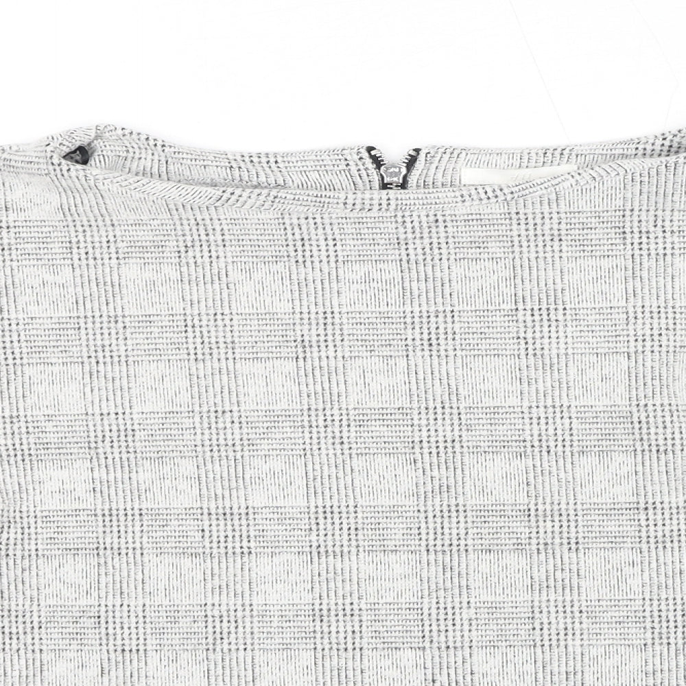 H&M Womens Grey Boat Neck Plaid Cotton Pullover Jumper Size XS