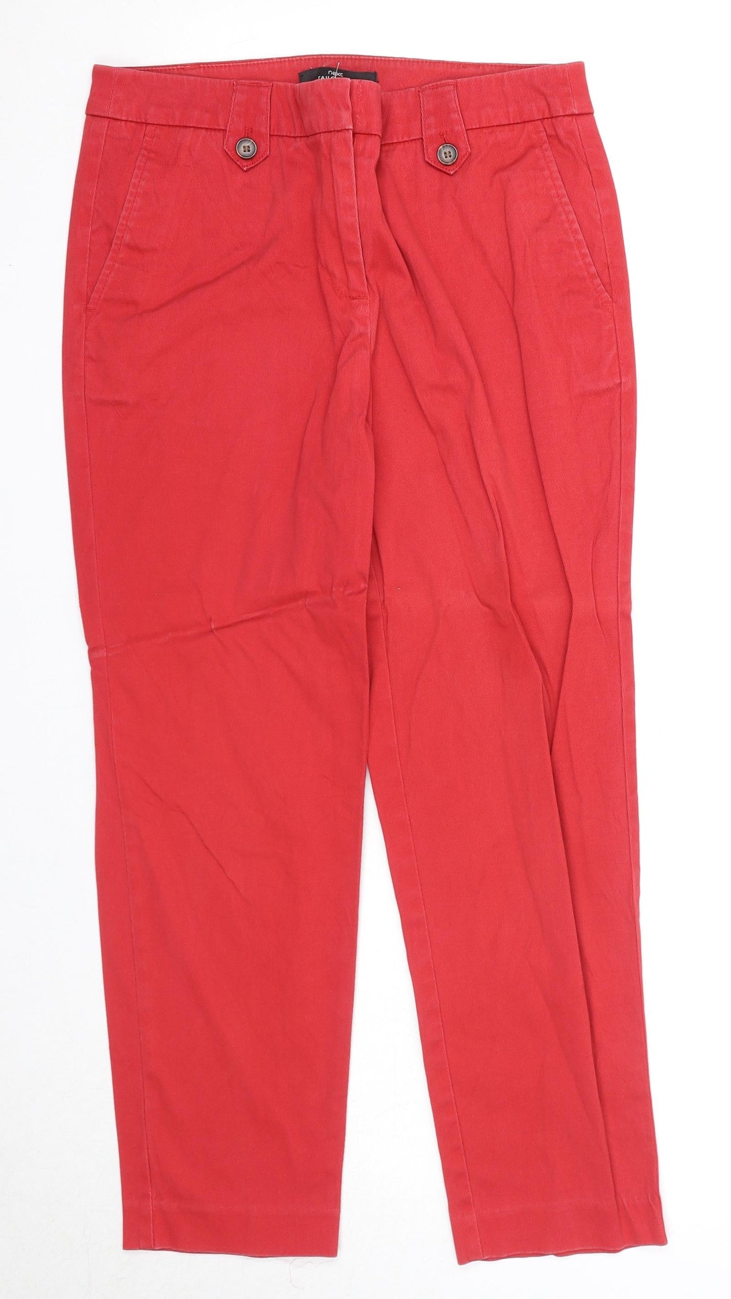NEXT Womens Red Cotton Trousers Size 10 Regular Zip