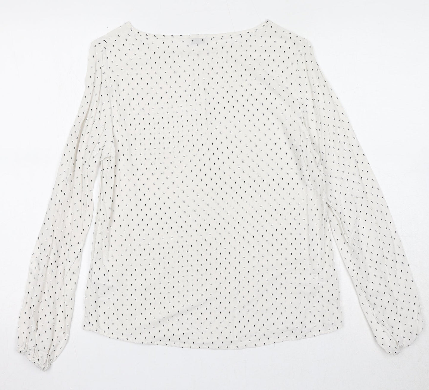 Re.draft Womens White Geometric Viscose Basic Blouse Size 6 Boat Neck
