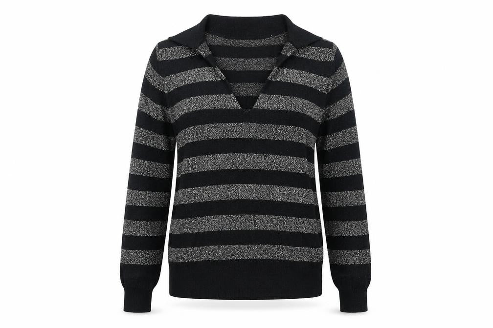 Marks and Spencer Womens Black Collared Striped Viscose Pullover Jumper Size S
