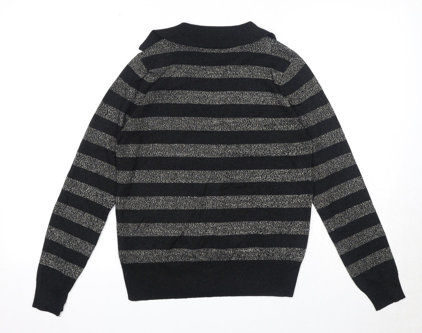 Marks and Spencer Womens Black Collared Striped Viscose Pullover Jumper Size S