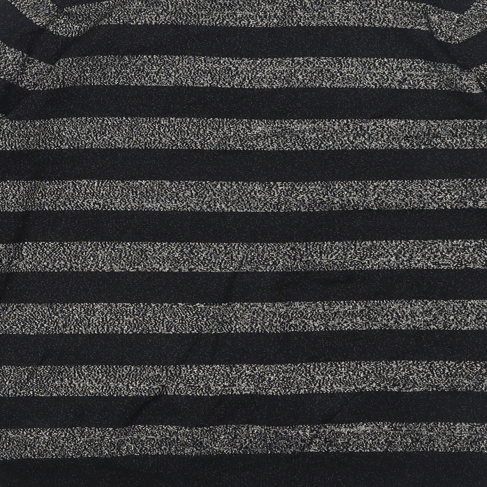 Marks and Spencer Womens Black Collared Striped Viscose Pullover Jumper Size S