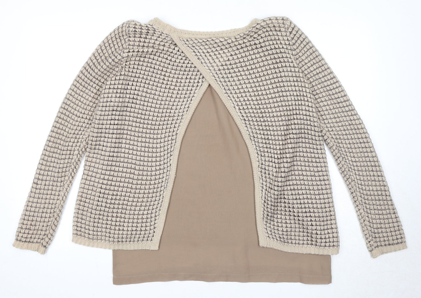Fransa Womens Beige Round Neck Acrylic Pullover Jumper Size M