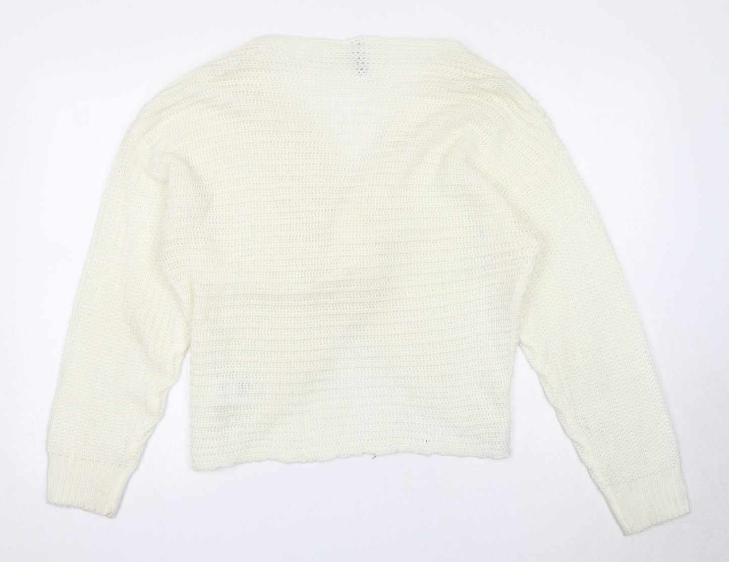 Divided by H&M Womens White V-Neck Acrylic Pullover Jumper Size M - Knot Front