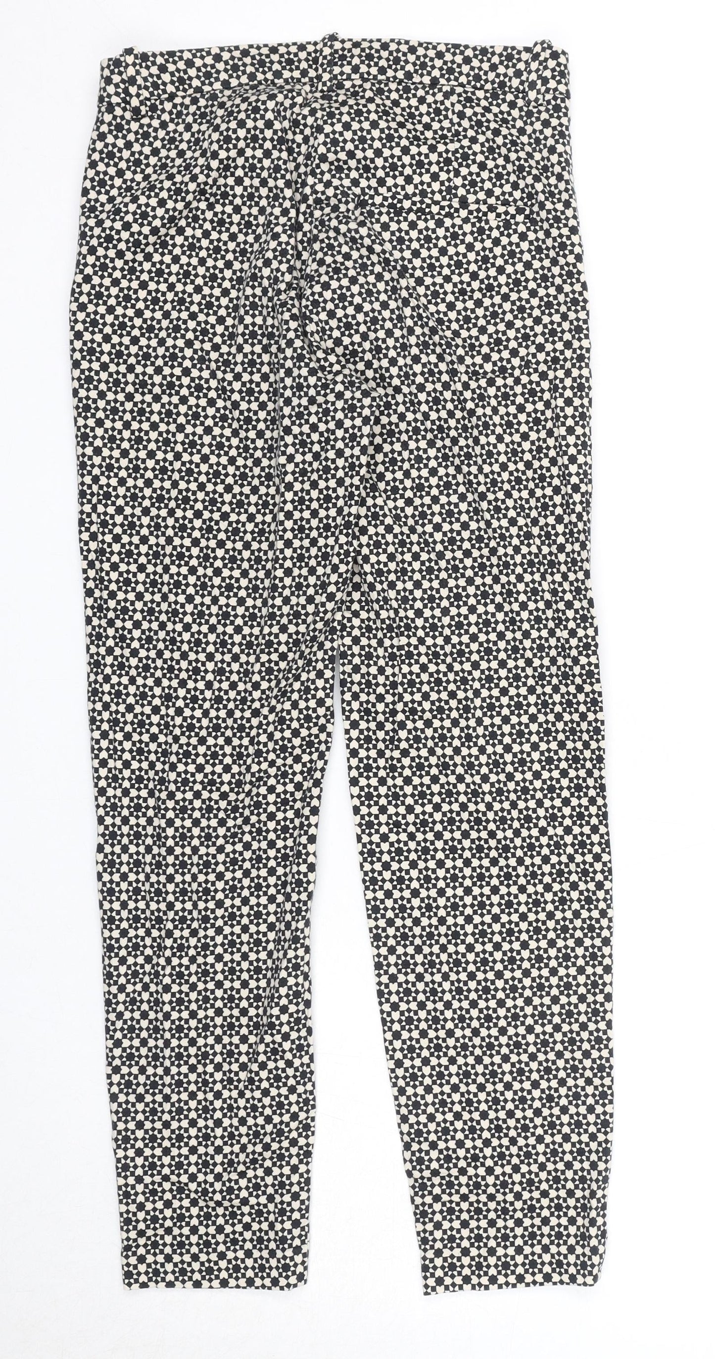 H&M Womens Black Geometric Polyester Chino Trousers Size 4 Regular Zip