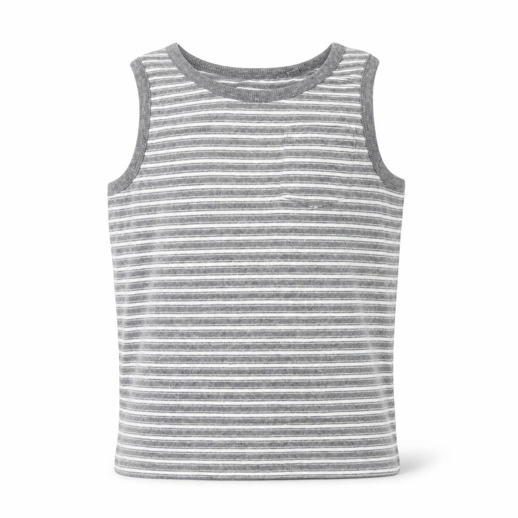 NEXT Boys Grey Striped Cotton Basic Tank Size 8 Years Round Neck Pullover
