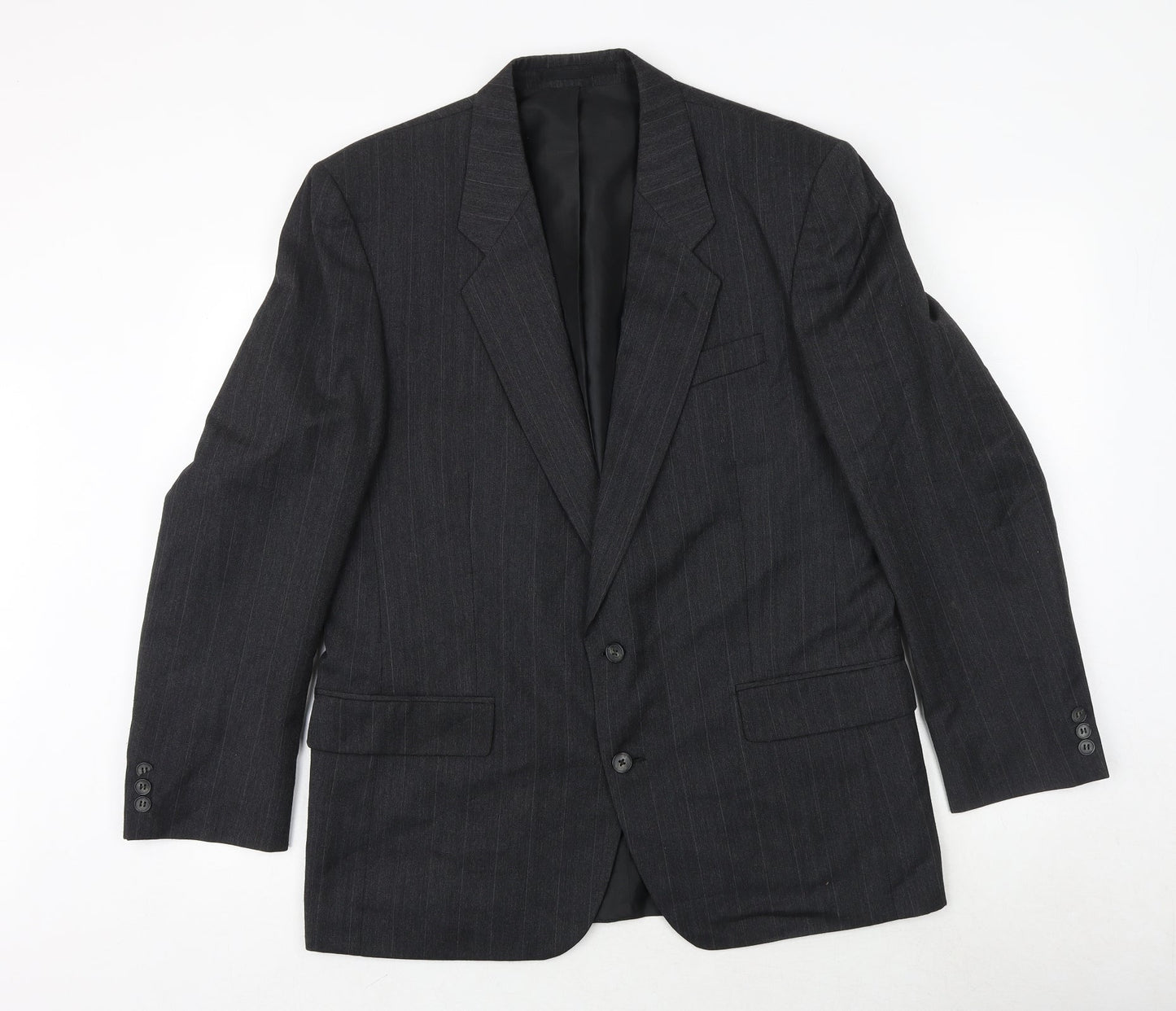 GREENWOODS Mens Grey Striped Polyester Jacket Suit Jacket Size 42 Regular