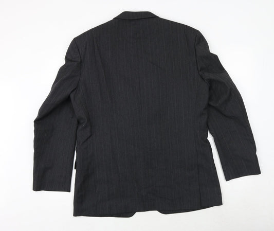 GREENWOODS Mens Grey Striped Polyester Jacket Suit Jacket Size 42 Regular