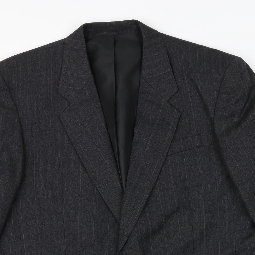 GREENWOODS Mens Grey Striped Polyester Jacket Suit Jacket Size 42 Regular
