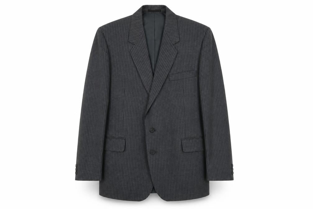 Front view of Canada men’s grey striped wool jacket suit jacket, size 44, regular