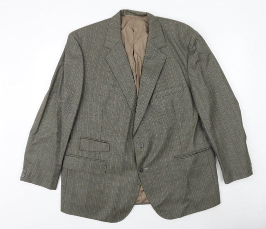 Ted Williams Mens Green Striped Polyester Jacket Suit Jacket Size 42 Regular