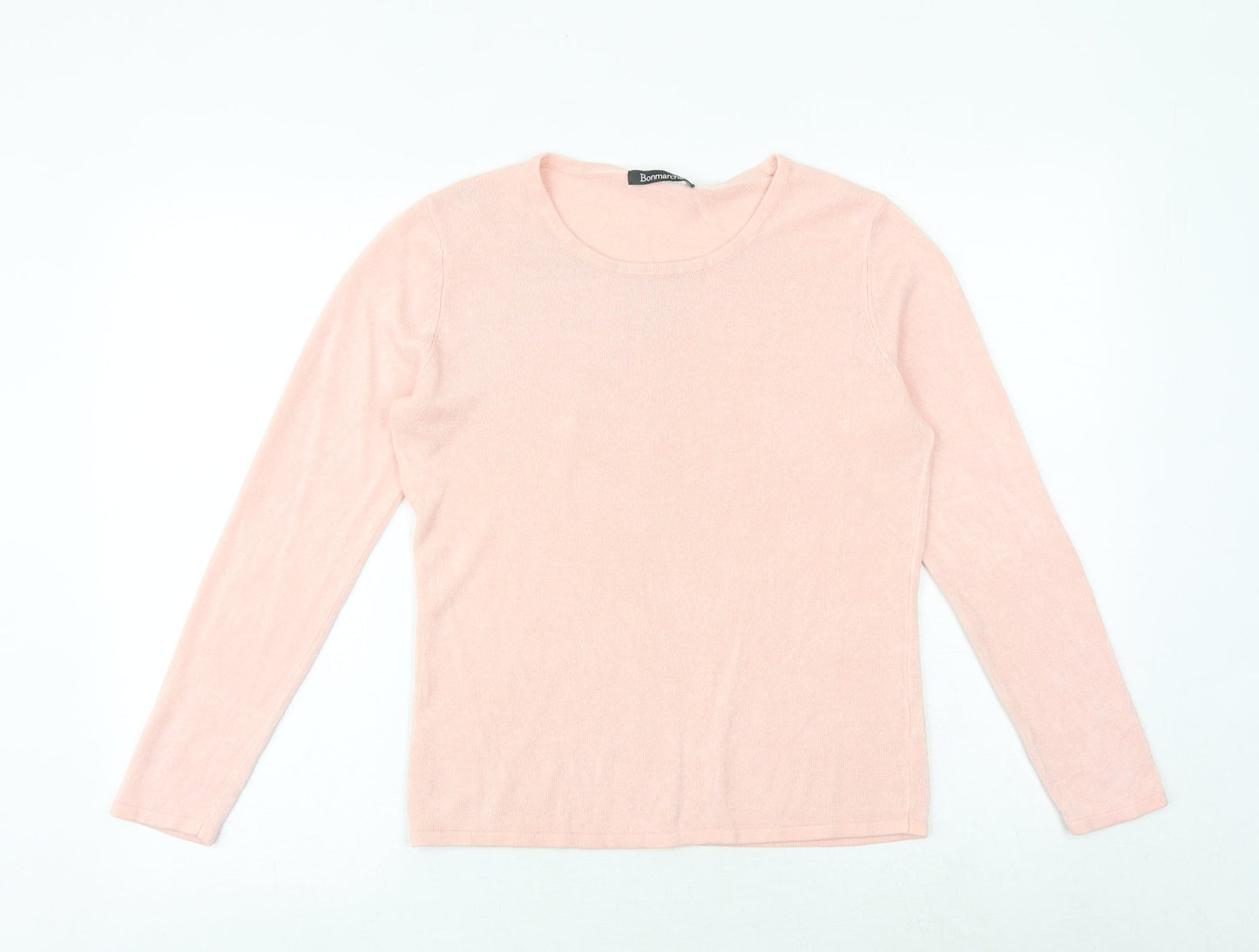 Bonmarché Womens Pink Round Neck Acrylic Pullover Jumper Size S