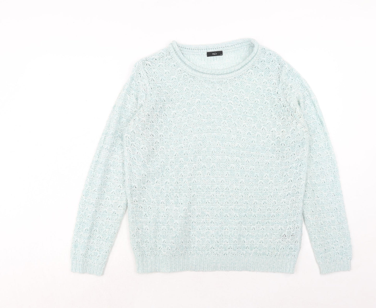 M&Co Womens Blue Round Neck Acrylic Pullover Jumper Size 14